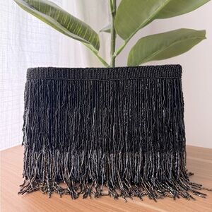 Pink Revolver black metallic beaded fringe clutch bag - NWT